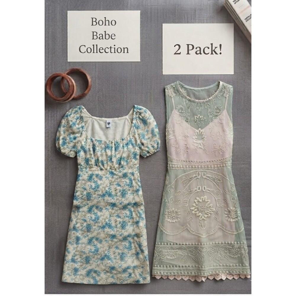 2 PACK LOT! Lily Rose Mini Dress & NWT Baby Doll Festival Boho Tunic Dress XS
